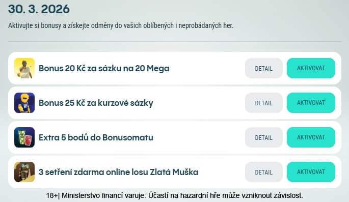 Bonusy pro pondělí 30. 3.&nbsp;2026.