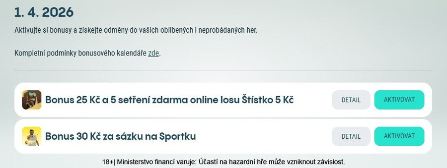 Získejte bonusy pro dnešní den 1.&nbsp;4. v&nbsp;Allwyn Velikonočním kalendáři.