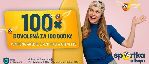 Hrajte dnes o 100x dovolenou za 100 tisíc. Vsaďte si tiket online.