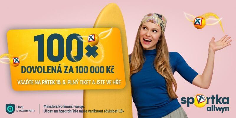 Hrajte dnes o&nbsp;100x dovolenou za 100 tisíc. Vsaďte si tiket online.