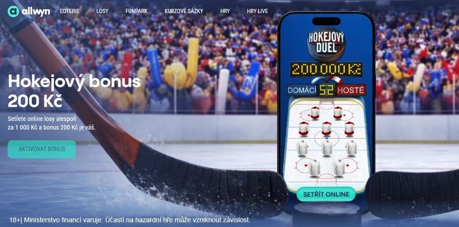 Setřete online losy a&nbsp;získejte hokejový bonus 200&nbsp;Kč