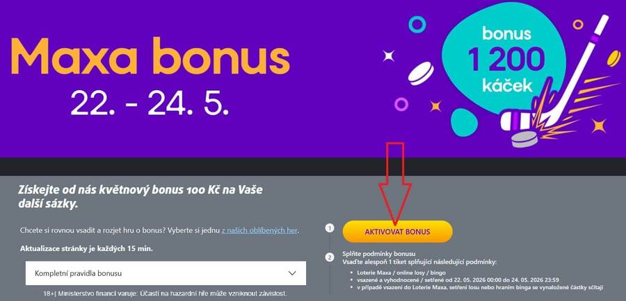Registrovaní hráči u&nbsp;Maxy mohou získat až do neděle 24. května 1&nbsp;200 káček v&nbsp;hodnotě 100&nbsp;Kč.