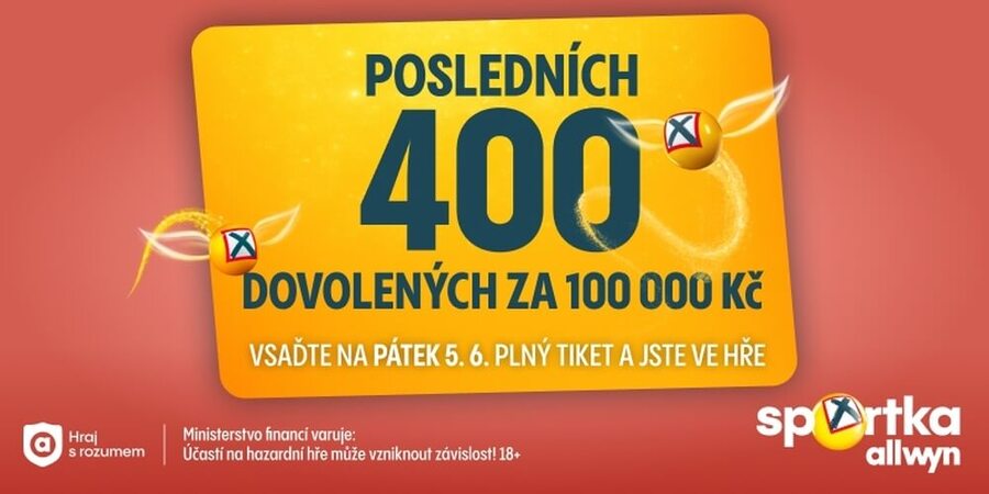Vsaďte si dnes Sportku a&nbsp;hrajte o&nbsp;posledních 400 dovolených za 100 tisíc.