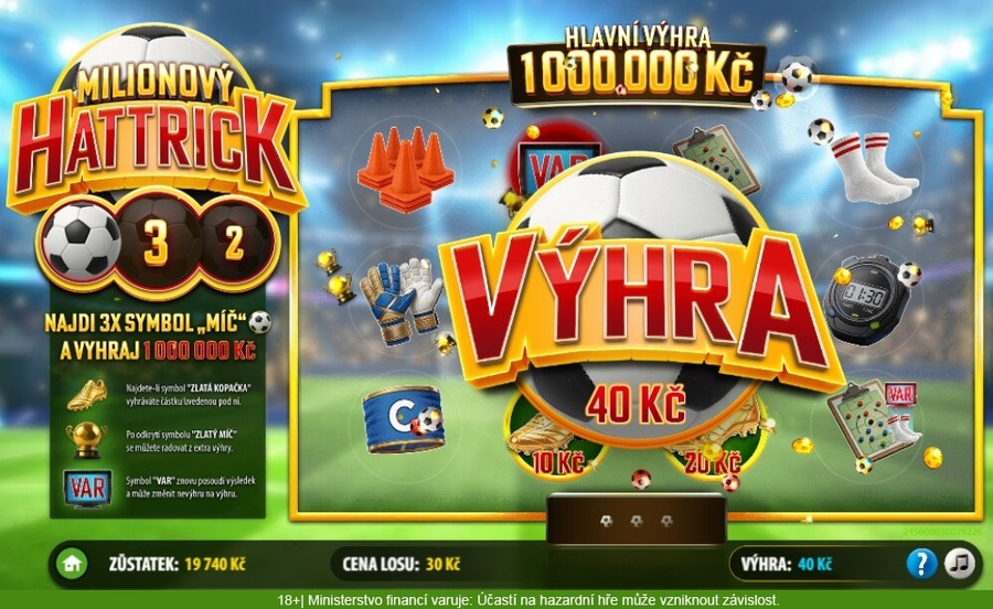 Stírací online los Milionový hattrick - výhra