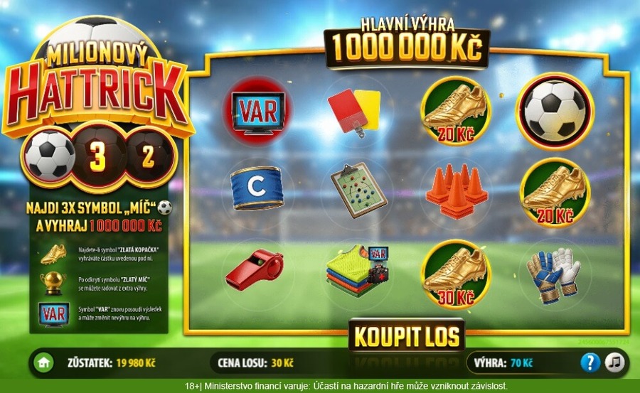 Stírací online los Milionový hattrick po setření