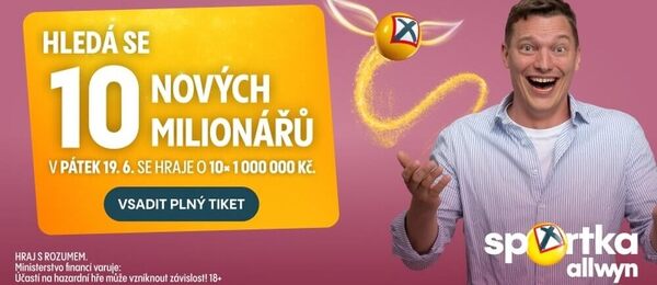Vsaďte si dnes plný tiket Sportky a hrajte nejen o Superjackpot, ale také o prémii 10x milion.