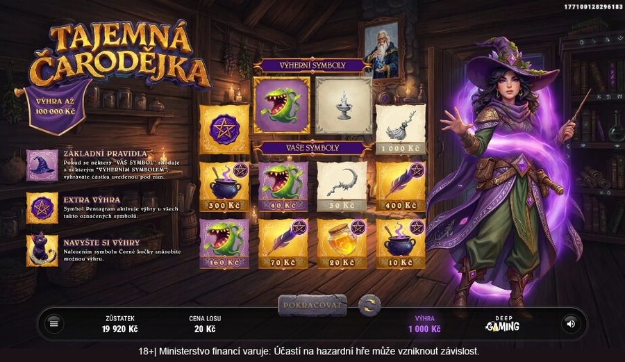 Online los Tajemná čarodějka s&nbsp;výhrou až 100&nbsp;000&nbsp;Kč