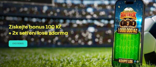 Získejte tento týden bonus 100 Kč a k tomu 2x setření losu Milionový hattrick zdarma.