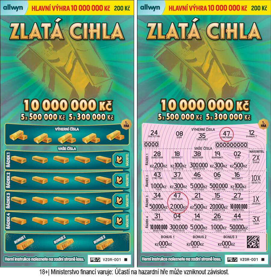 Stírací los Zlatá cihla od Allwynu