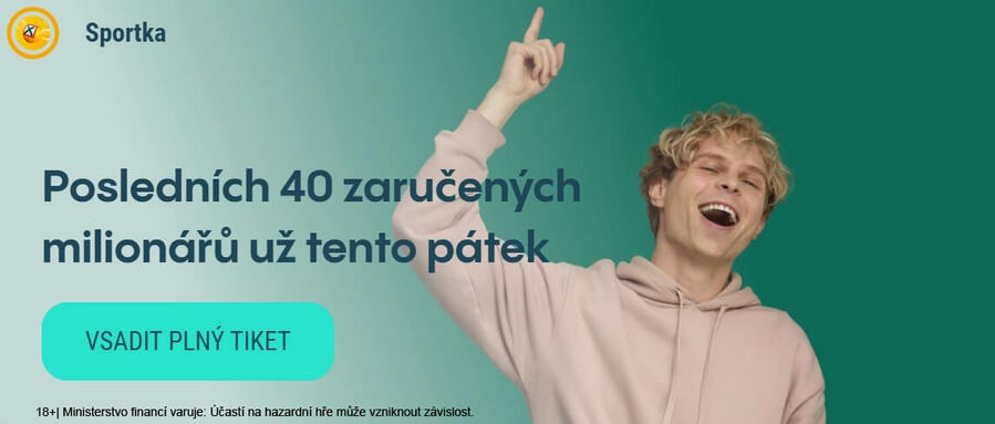Vsaďte si dnes plný tiket Sportky a&nbsp;hrajte o&nbsp;extra 40 milionů navíc.