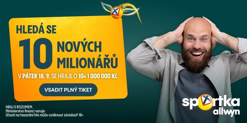 Vsaďte si dnes plný tiket Sportky a&nbsp;hrajte o&nbsp;prémii 10x milion&nbsp;korun.
