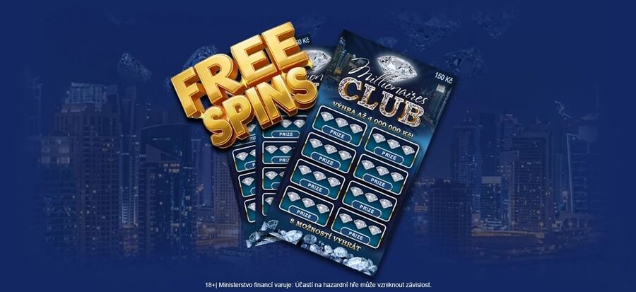 Získejte za free spiny do casina za stírání online losů Millionaires Club.